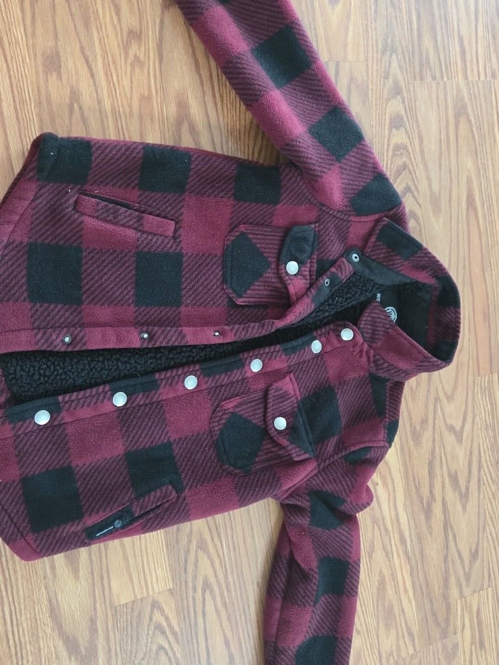 Kids Buffalo Check Hooded Coat - Burgundy & Black